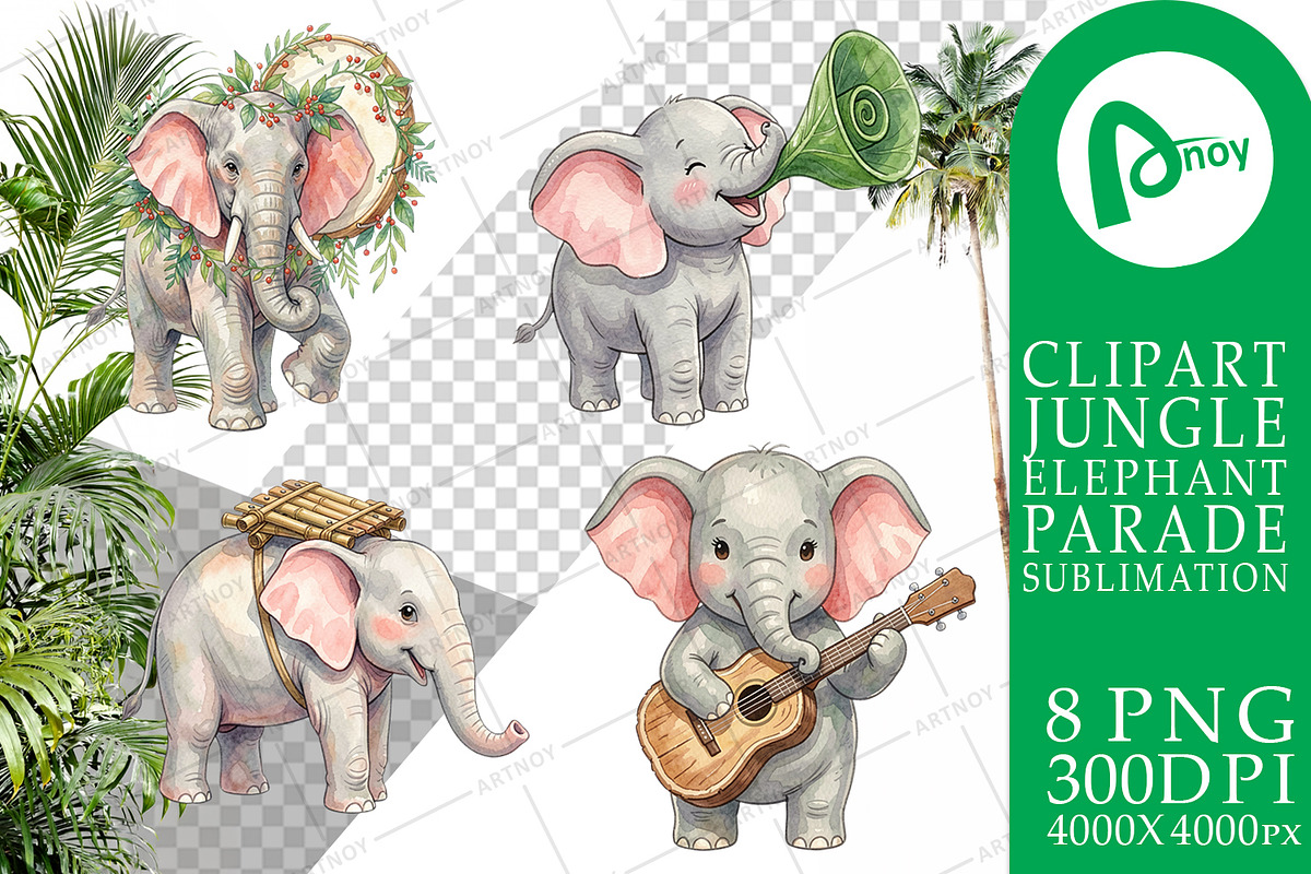 Cute Elephant Sublimation PNG, an Animal Illustration by Artnoy (Photo 9 of 18)