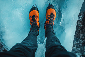 Climbing on ice with bright boots, a Photo by Beautiful things
