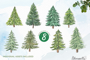 Watercolour Christmas Trees Holidays