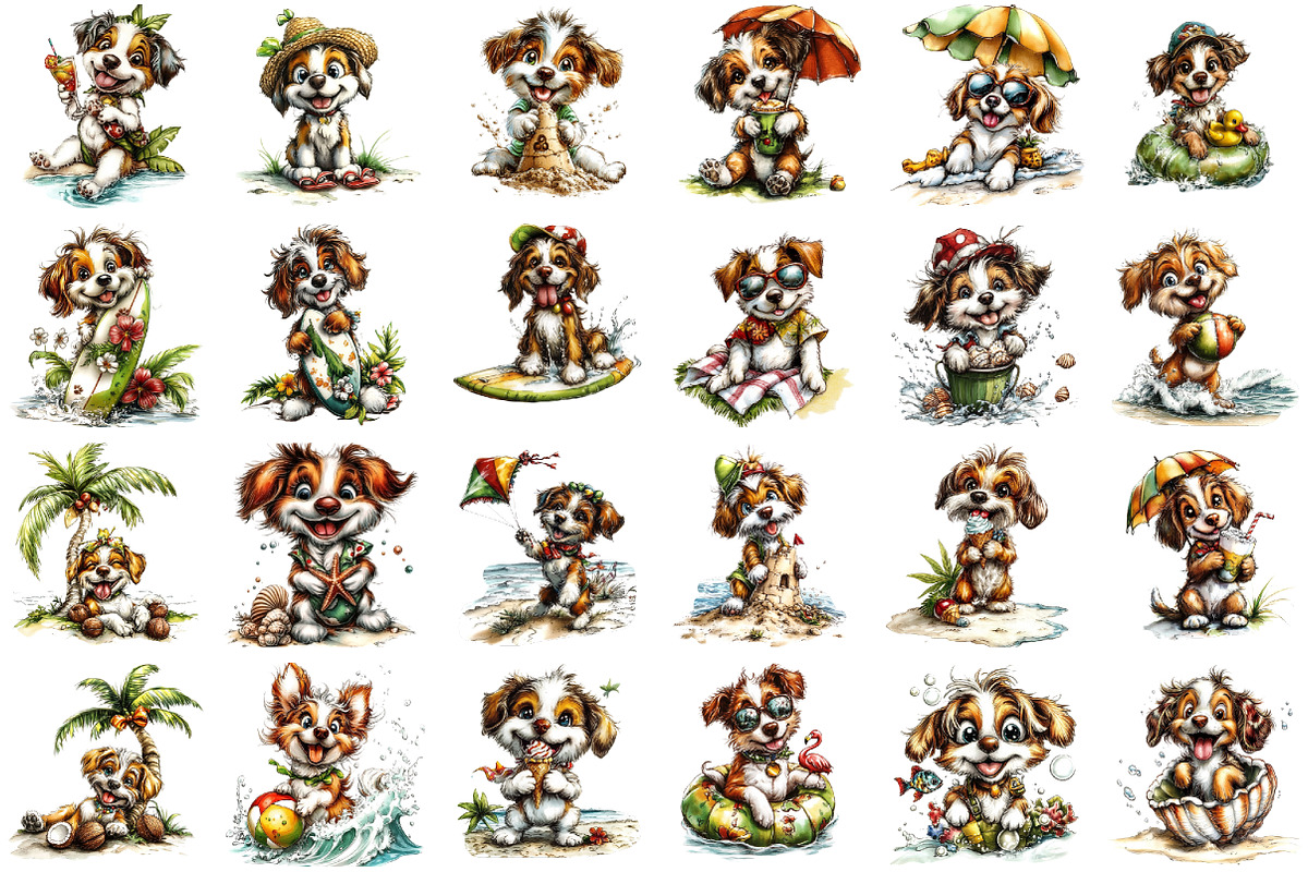 Whimsical Summer Dogs Clipart Bundle, an Illustration by designcity5 (Photo 2 of 5)