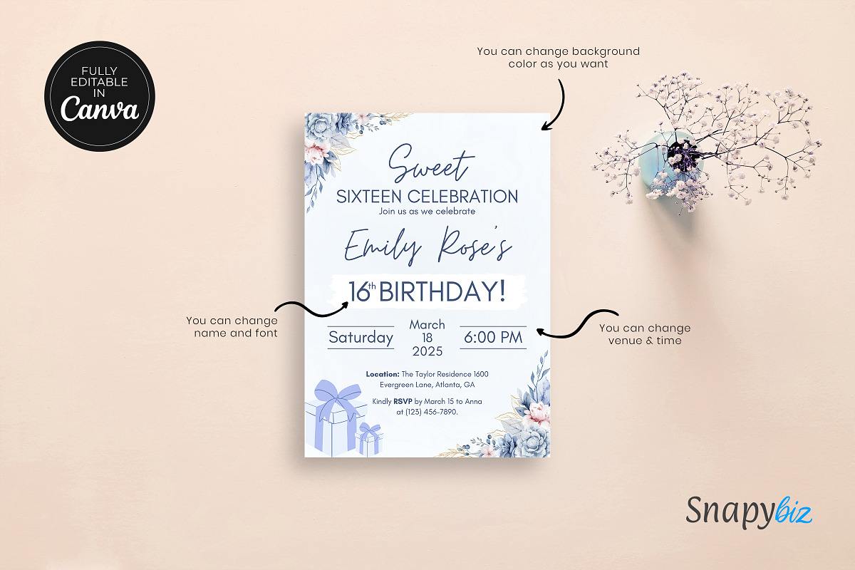 Sweet 16 Birthday Invitation Temp, an Invitation Template by Snapybiz (Photo 1 of 10)