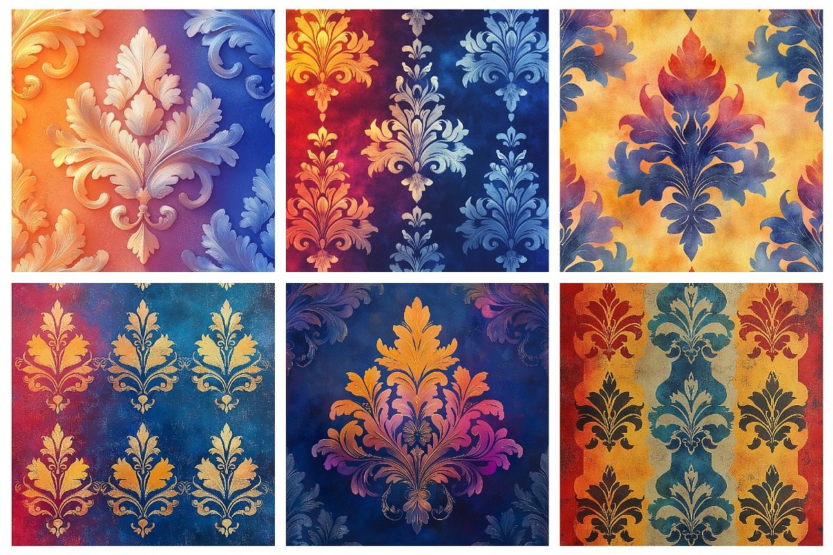 Rainbow Damask Digital Paper, an Illustration by RobertsArt (Photo 4 of 5)