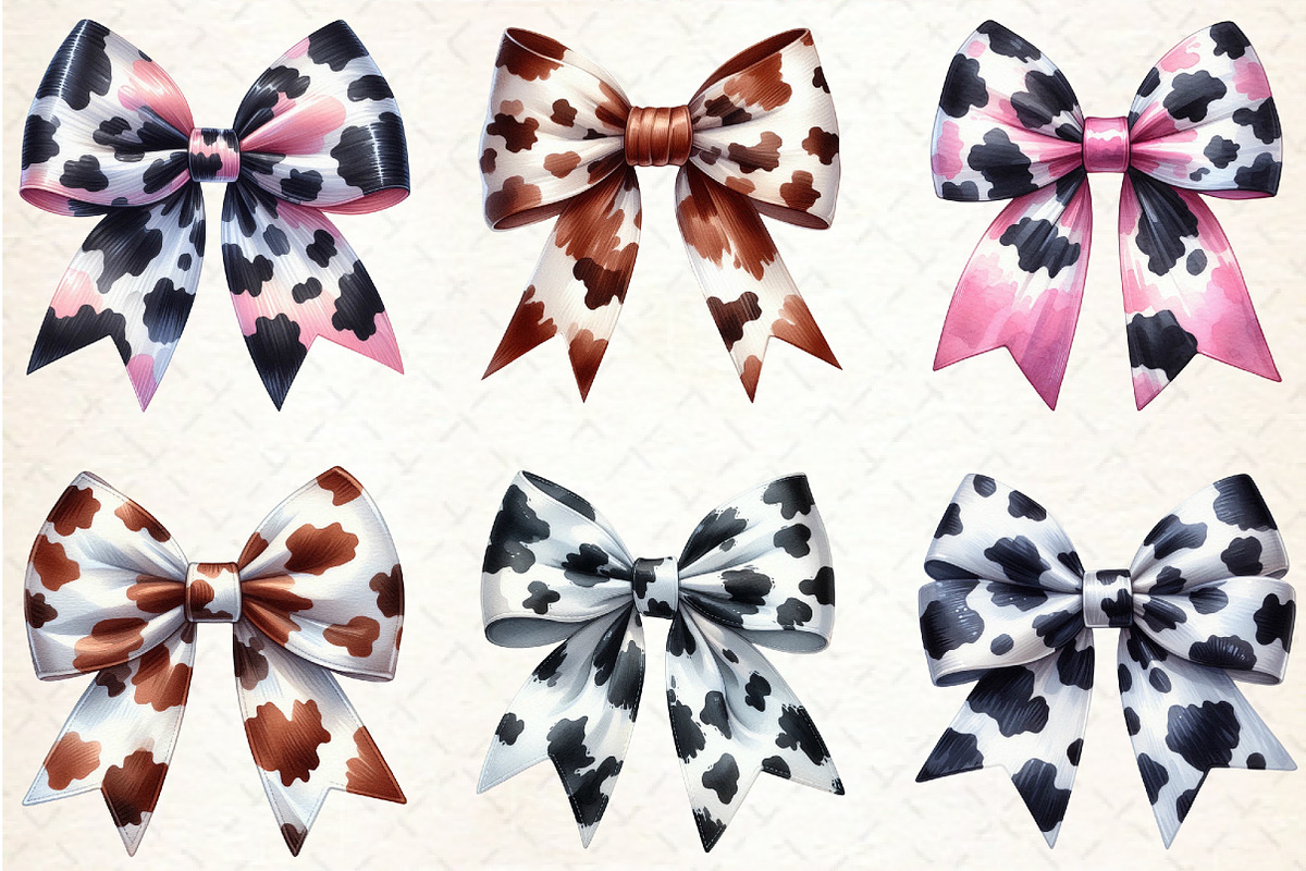 Watercolor Cow Print Bow Clipart, an Illustration by Rose Art (Photo 3 of 4)
