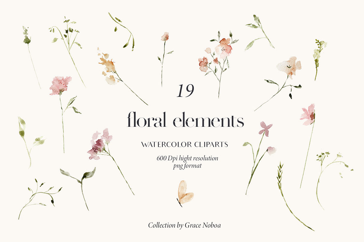 Subtle delicate peach & pink flowers, a Decorative Illustration by Grace Noboa Illustrations (Photo 3 of 10)