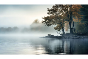 serene lake fog ai generated, a Nature Photo by pikepicture