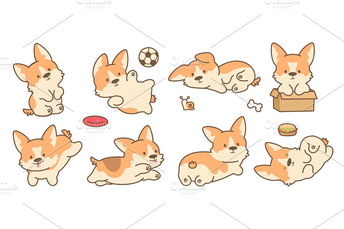 Funny kawaii puppies. Cute corgi, an Animal Illustration by Valerie Bodnar