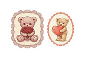 Vintage Valentine Bear Cards Printab, an Illustration by SinaCreation (Thumbnail 3 of 5)