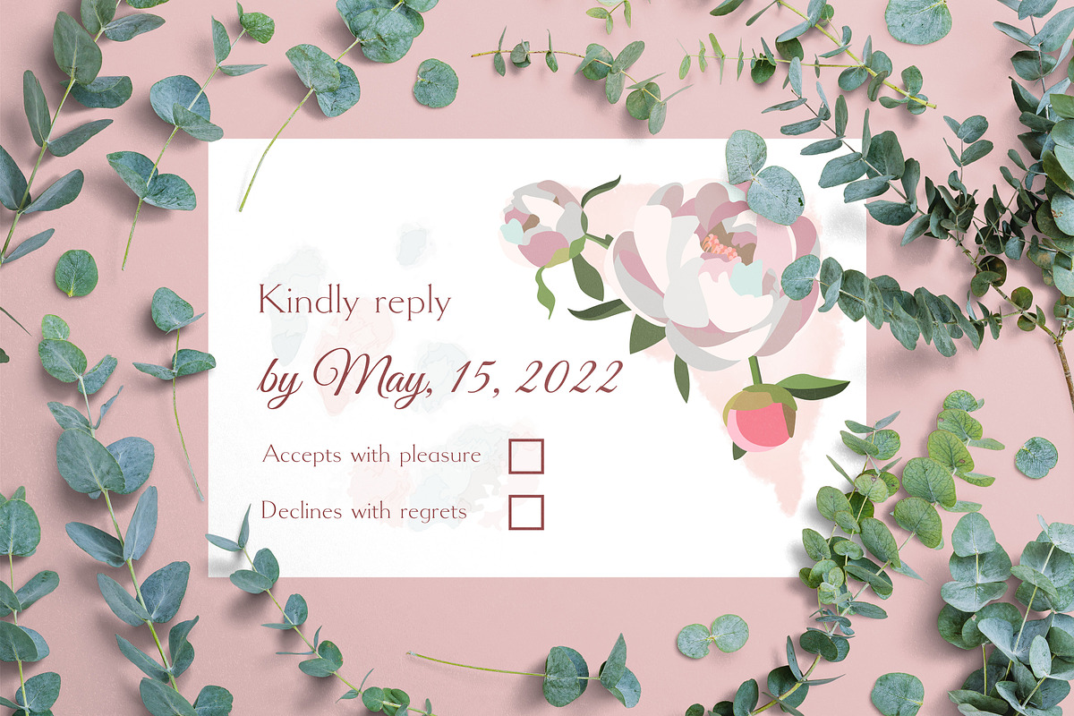 Peony wedding invitations template, an Invitation Template by Doodle emporium (Photo 3 of 6)