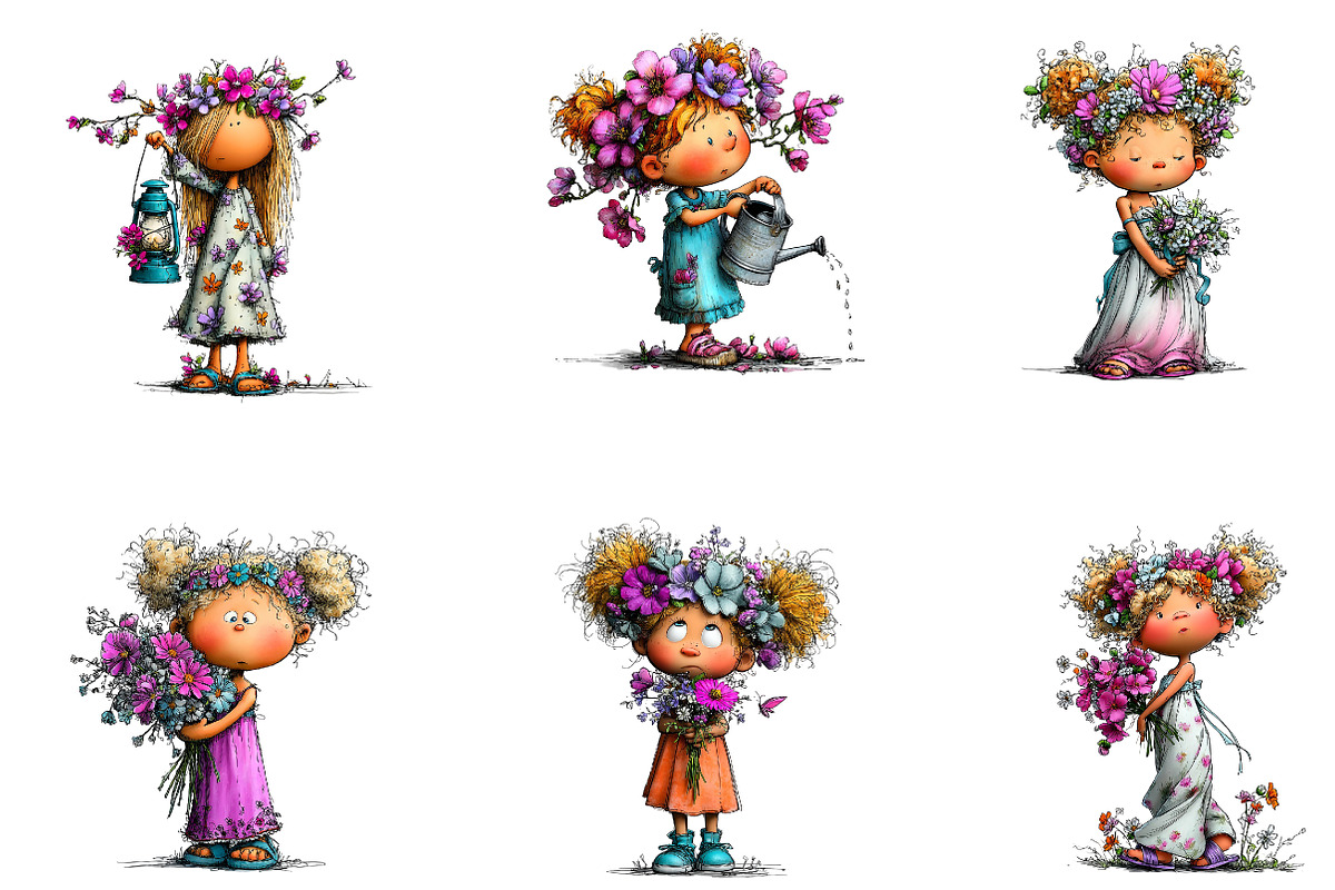 Pink Floral Girl Clipart, a Seasonal Illustration by CreationArt (Photo 2 of 7)