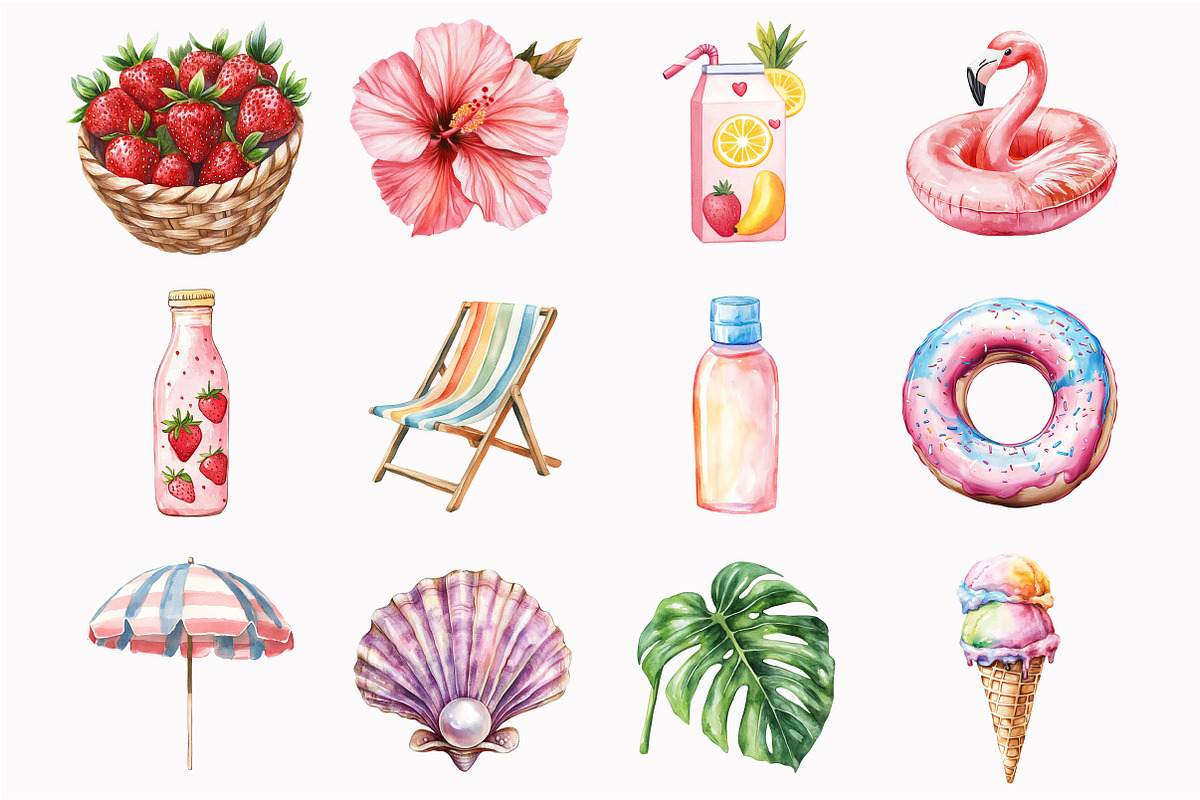 Watercolor Girly Summer Clipart, an Illustration by Design Market (Photo 2 of 5)