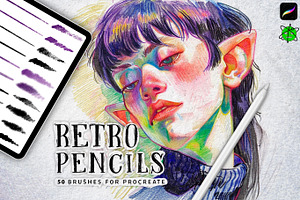 50 Retro Pencils - Procreate Brushes, a Brush Add-On by Nuclear Brushes