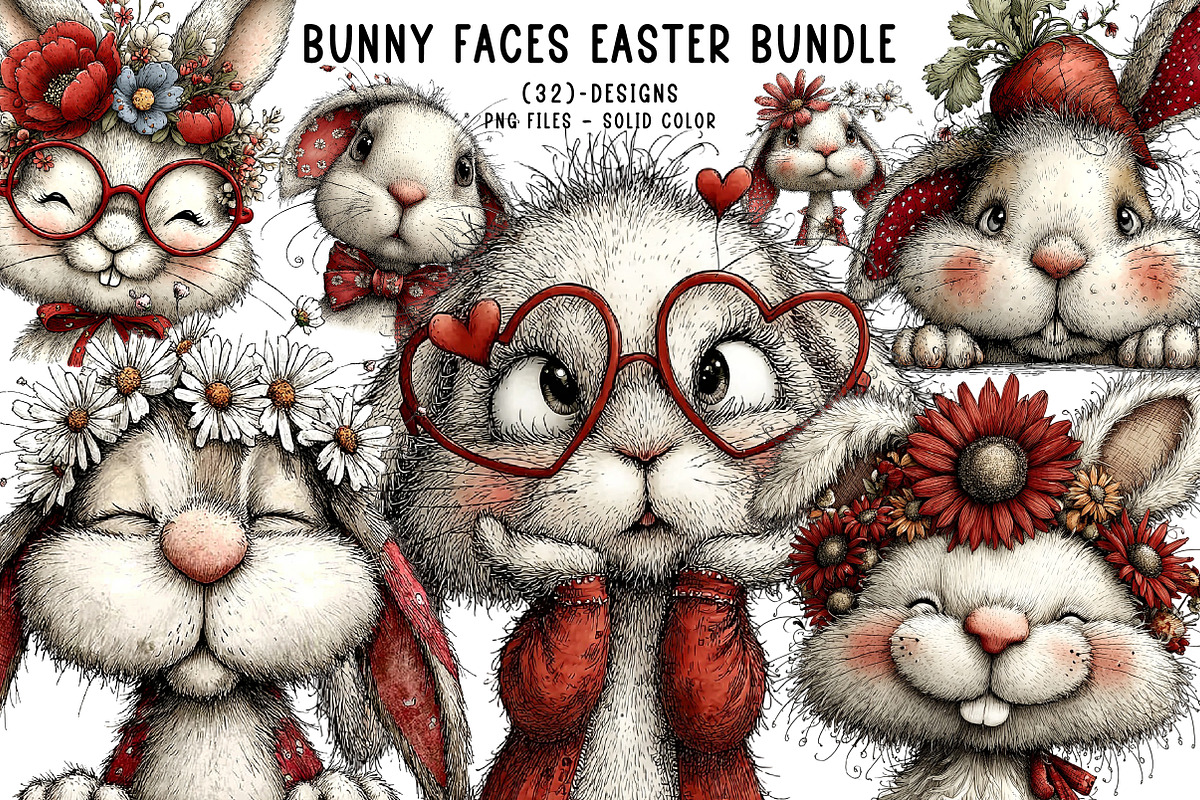 Bunny Faces Easter Bundle, an Illustration by CreationArt (Photo 1 of 5)