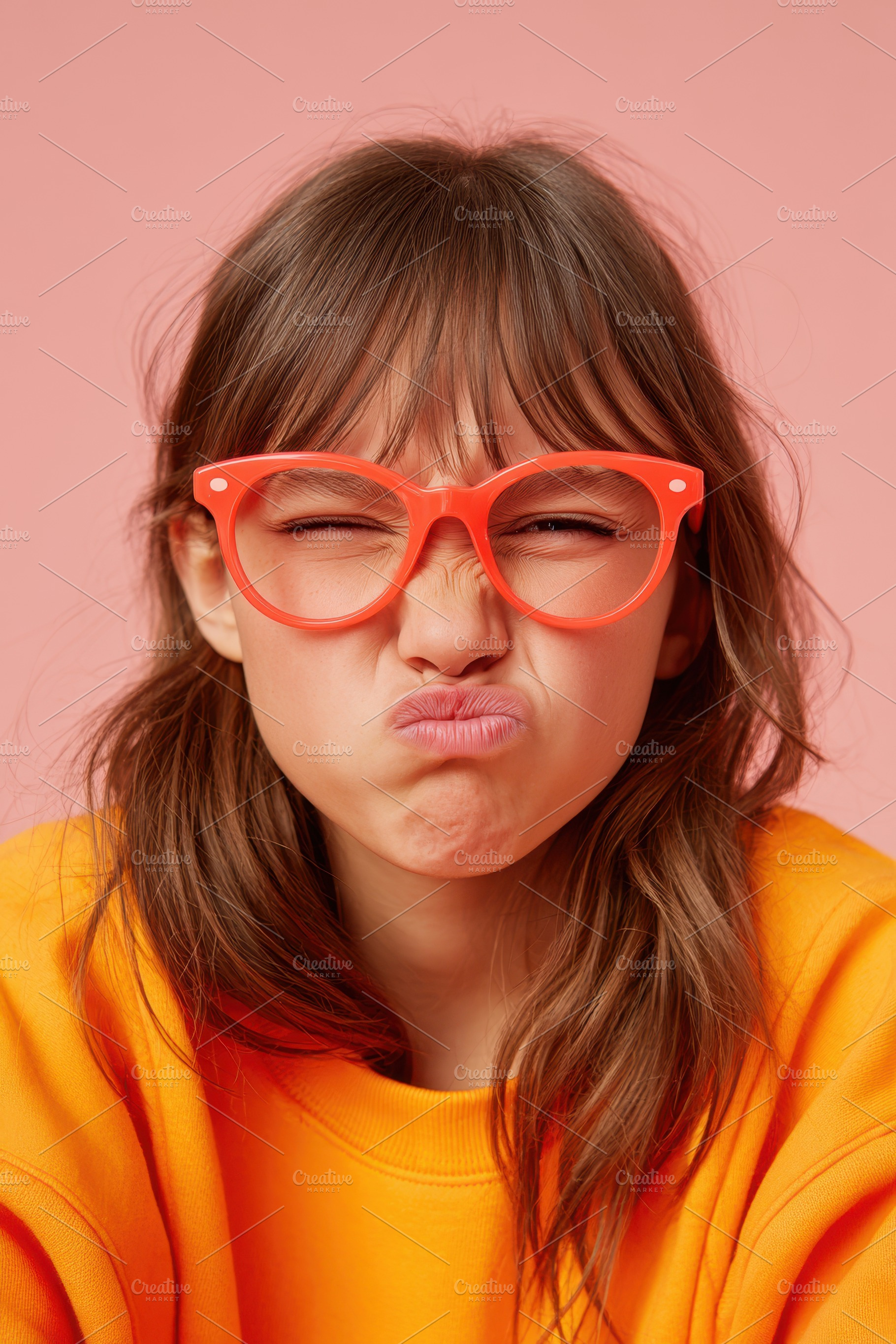 Young girl with colorful glasses making a funny face, a Person Photo by AlyaAnd