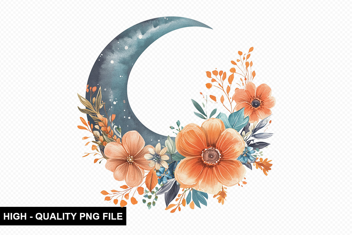 Floral Moon Clipart Design Bundle, an Illustration by crative8112 (Photo 6 of 10)