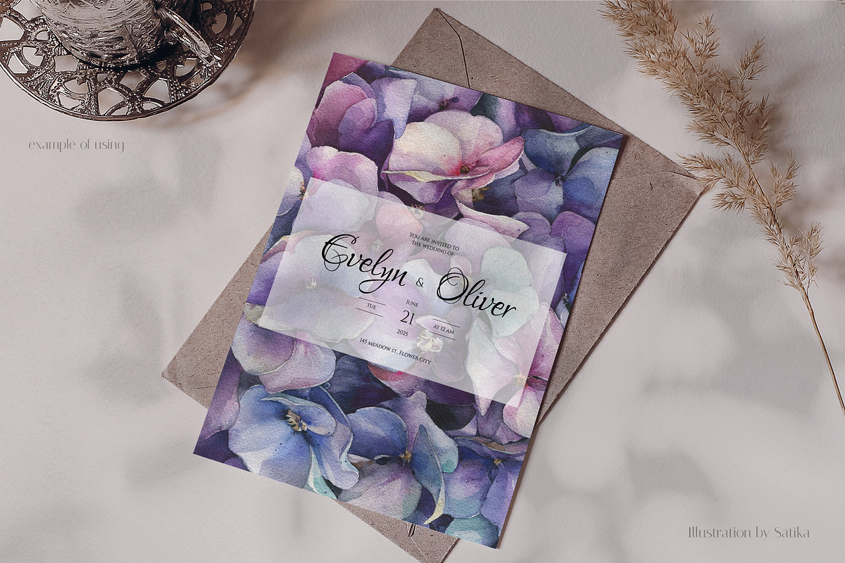 Watercolor violet Hydrangea painting, an Illustration by Khrys.art (Photo 7 of 8)