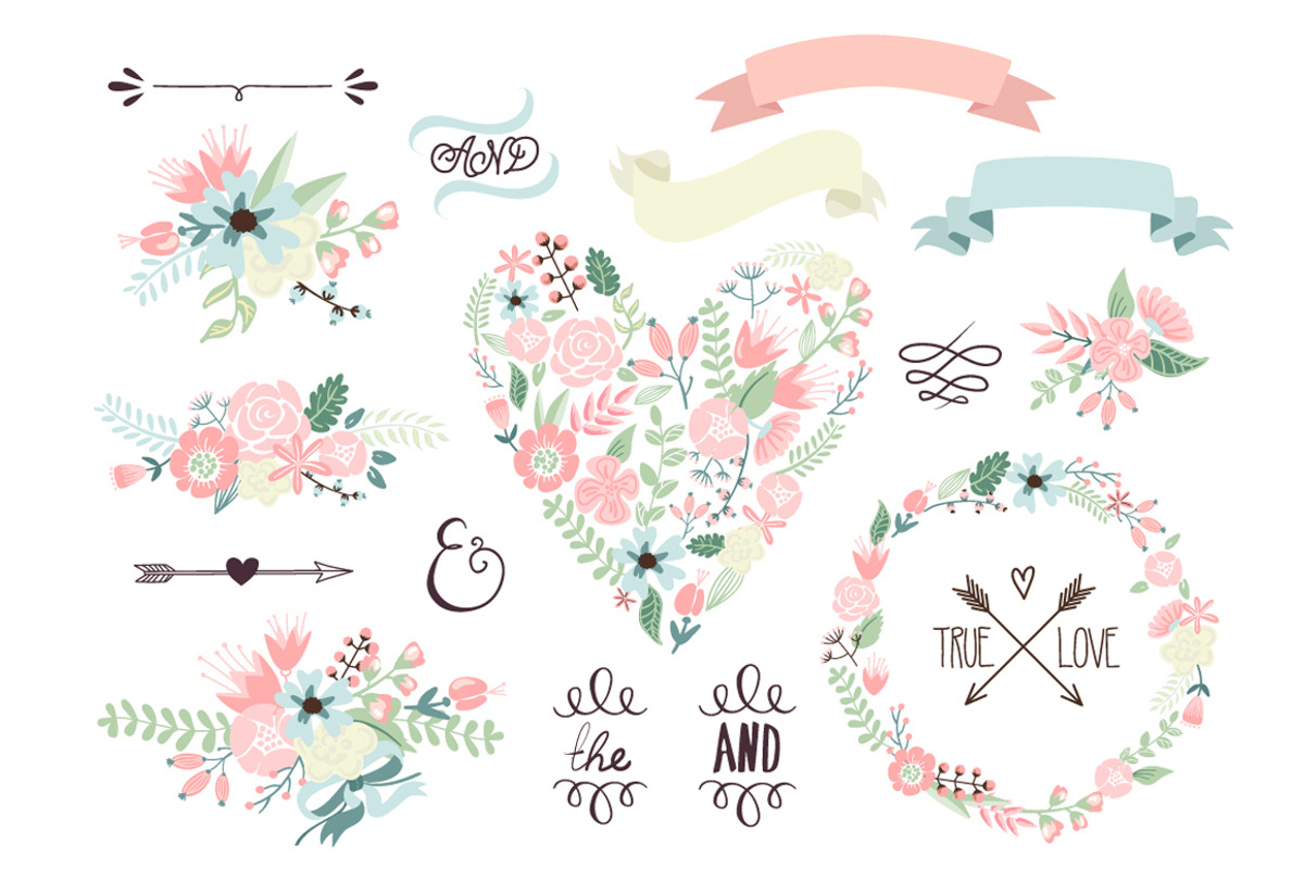 Wedding Floral clipart, Wreath heart, an Illustration by GraphicMarket (Photo 1 of 5)