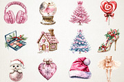 Girly Christmas Watercolor Clipart, an Illustration by RobertsArt (Thumbnail 2 of 7)