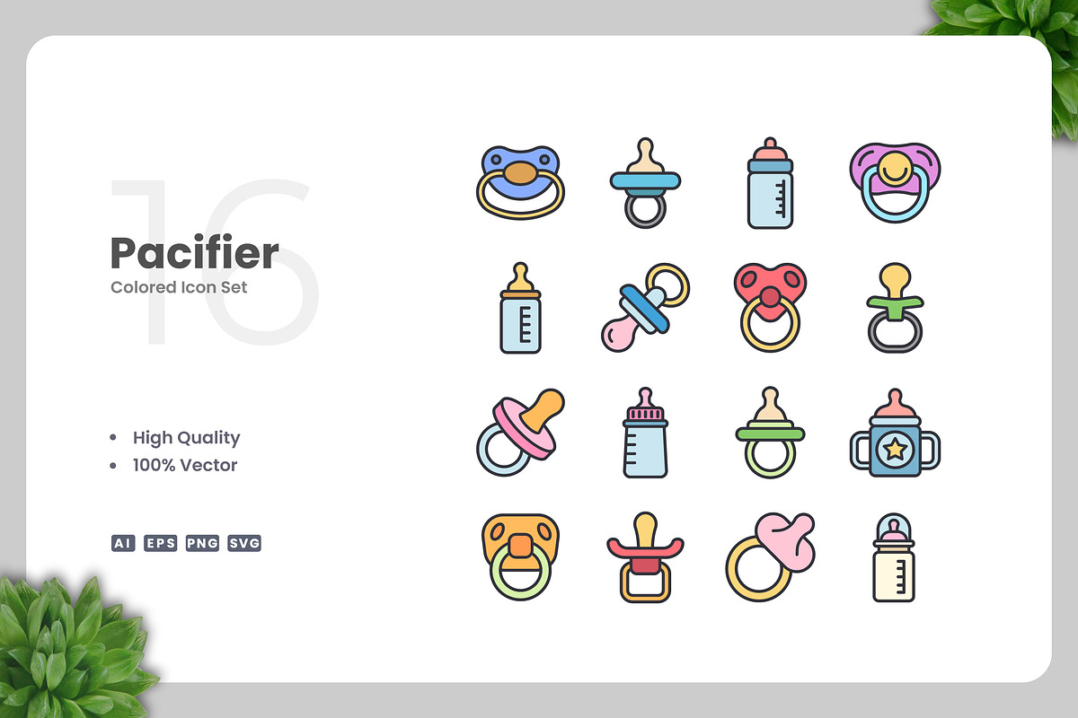 Pacifier Colored Icons, an Icon by Upnowgraphic