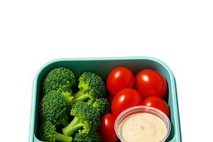 Lunchbox with broccoli, tomatoes, pa, an Illustration by Dvoevnore photos