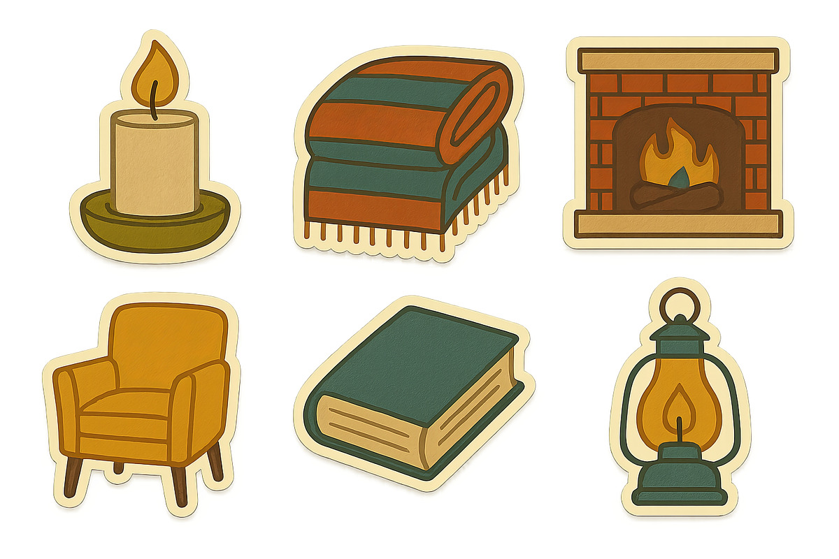 Autumn cozy elements set with candle, an Illustration by Dvoevnore photos