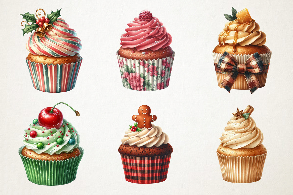 Christmas Cupcakes Vintage Clipart, an Illustration by RobertsArt (Photo 6 of 7)