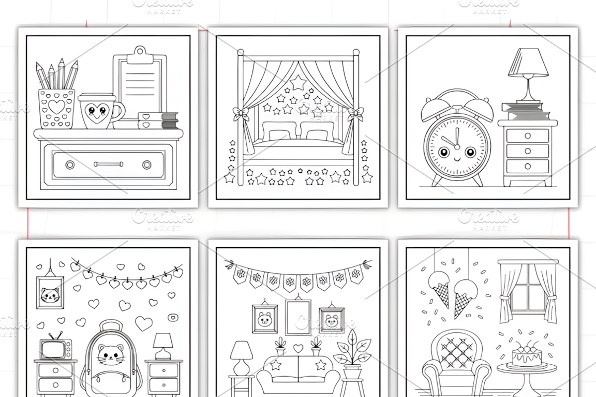Bold Easy Cozy Kawaii Room Coloring, a Decorative Illustration by Ink Gallery (Photo 3 of 3)
