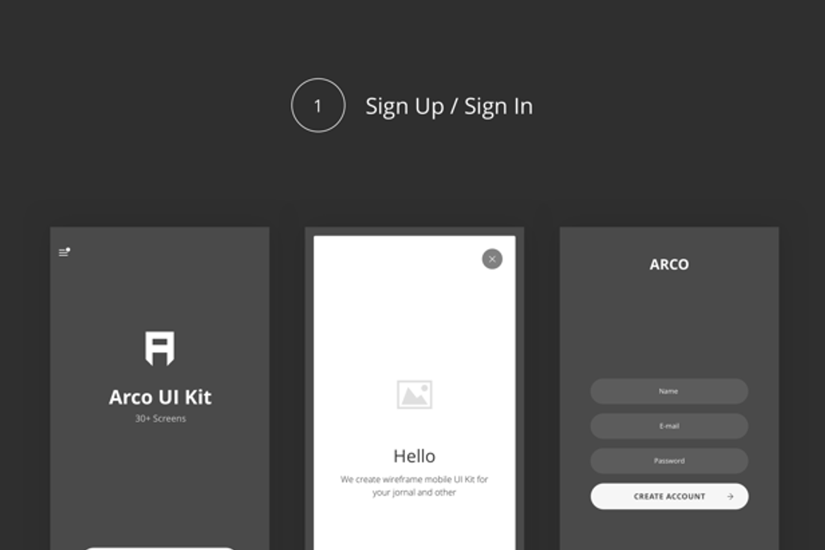 Arco – Wireframe Mobile UI Kit, a Wireframe Template by Unidack Design (Photo 4 of 4)