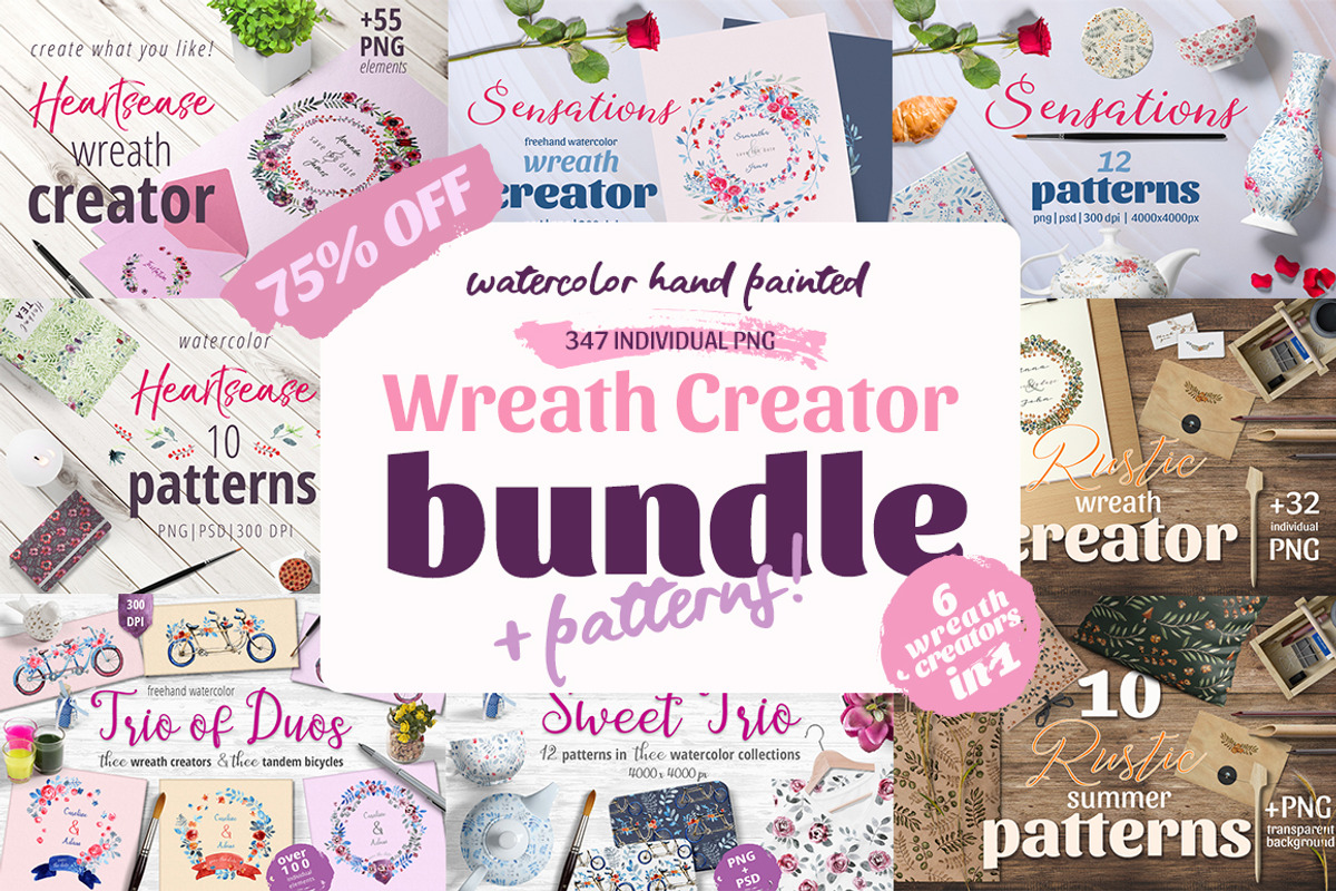 Wreath Creator Bundle&patterns, an Illustration by Gray Cat Graphics (Photo 1 of 9)