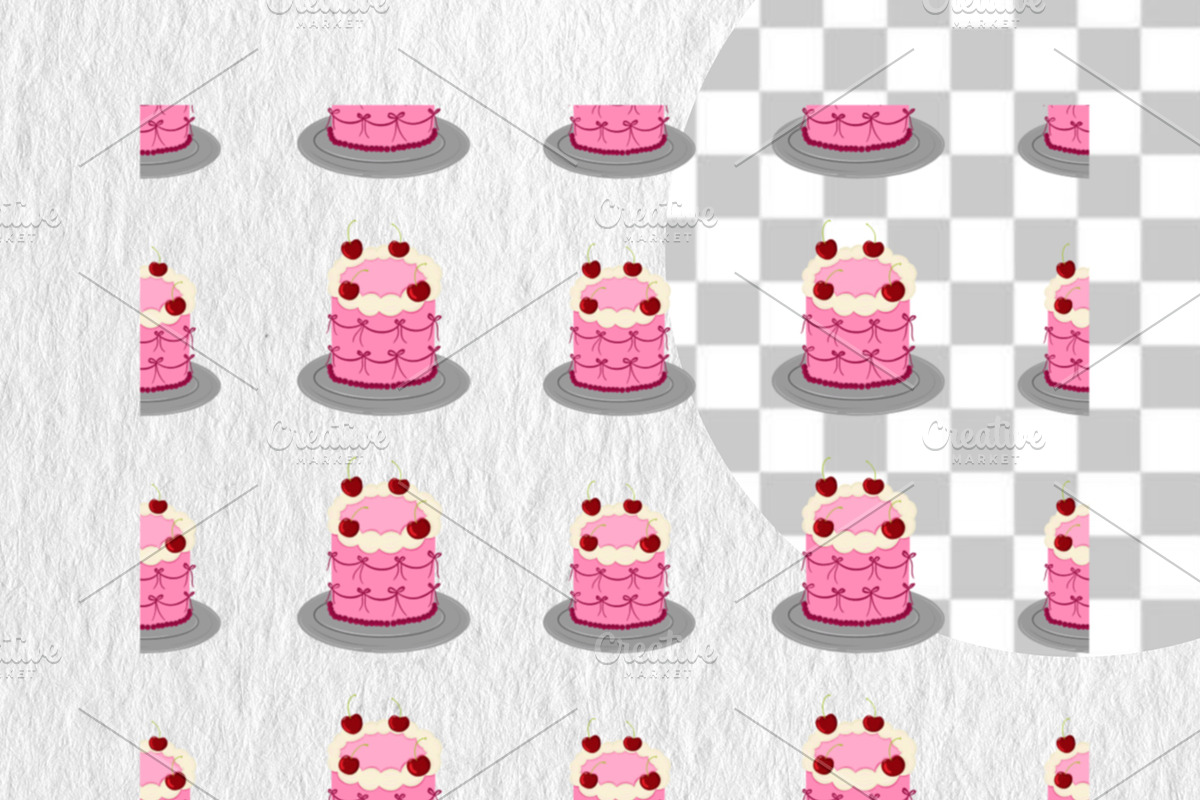 Dopamine Cakes Seamless Pattern Set, a Food Illustration by Oleksandra Illustrates (Photo 5 of 14)