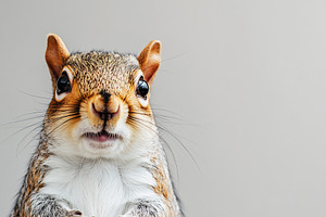 Portrait of red squirrel on grey background, an Animal Photo by AlyaAnd