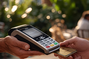 Contactless payment outdoors using s, a Photo by Pixeness Studio
