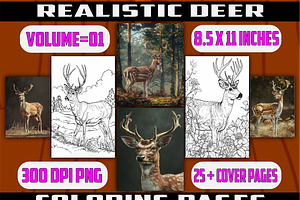 200 Realistic Deer Coloring Pages V1, an Animal Illustration by BrandlyTemplate