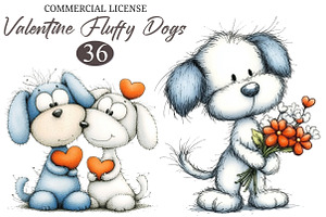 Cute-whimsical Valentine Fluffy Dogs, an Animal Illustration by designcity5