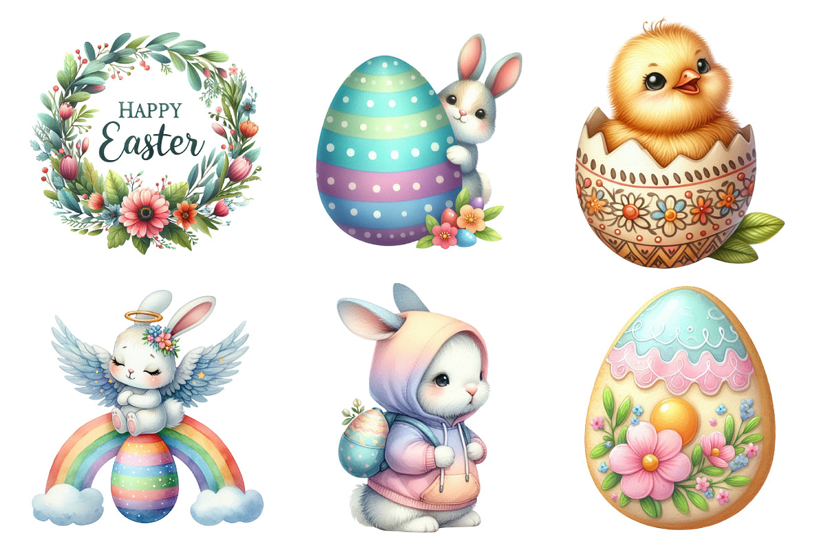Happy Easter Watercolor Clipart, an Illustration by Daily.Designs (Photo 2 of 5)