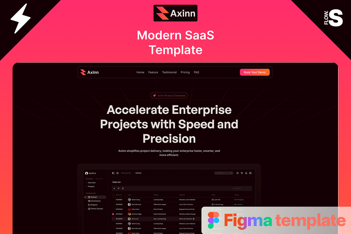 Axinn - Figma Modern SaaS Template, a Landing Page Template by Flow Samurai Templates (Photo 2 of 12)