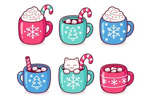 Cute cartoon Christmas hot drinks