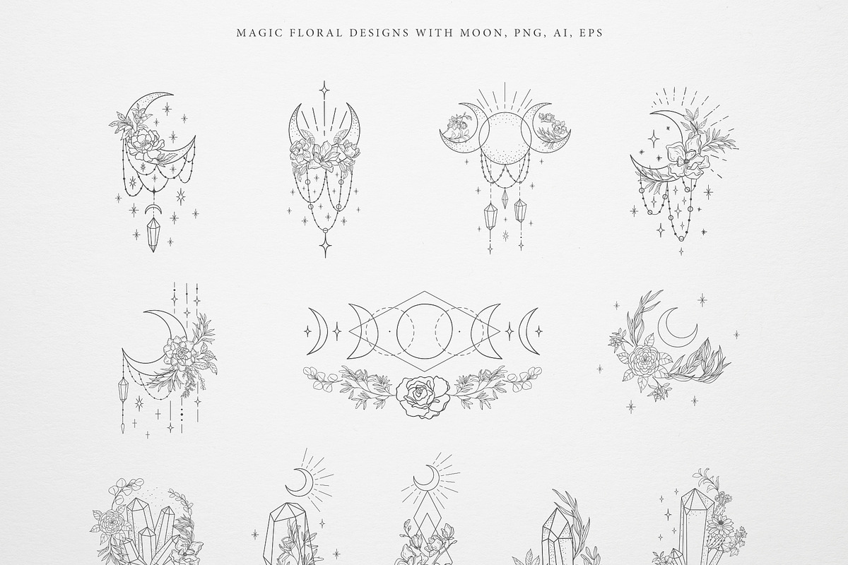 Botany & Moon. Hand Drawn Line Art., a Decorative Illustration by Designwork (Photo 12 of 20)