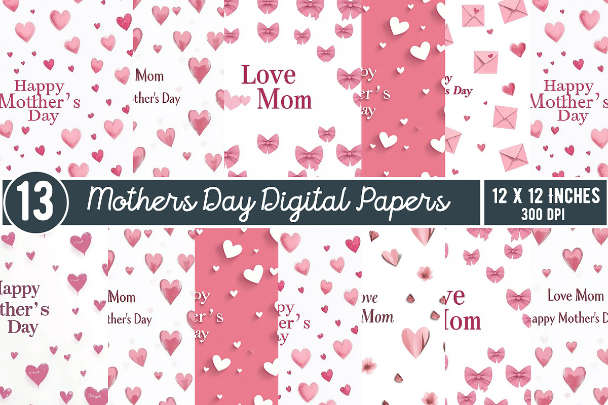 Mothers Day Digital Paper Mom Seamle, an Illustration by GatewayDesign (Photo 3 of 3)