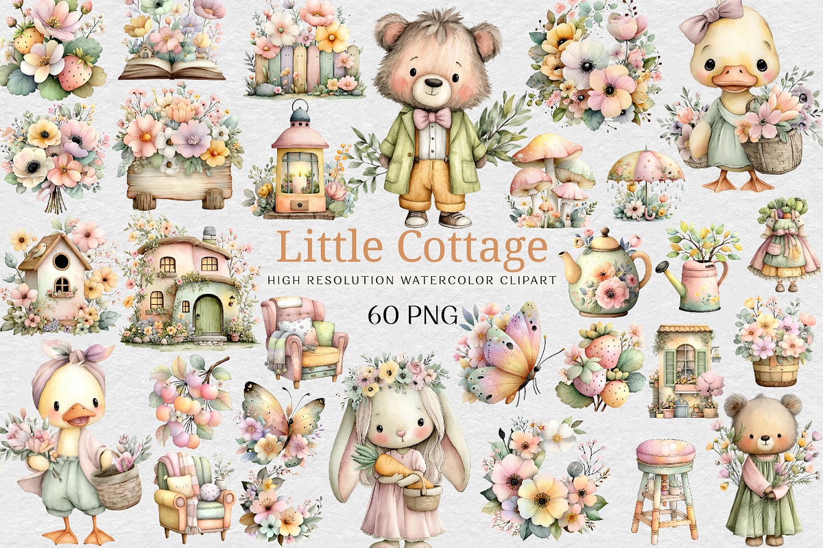 Vintage Little Cottage Clipart, an Illustration by DreamCafeArt (Photo 1 of 8)