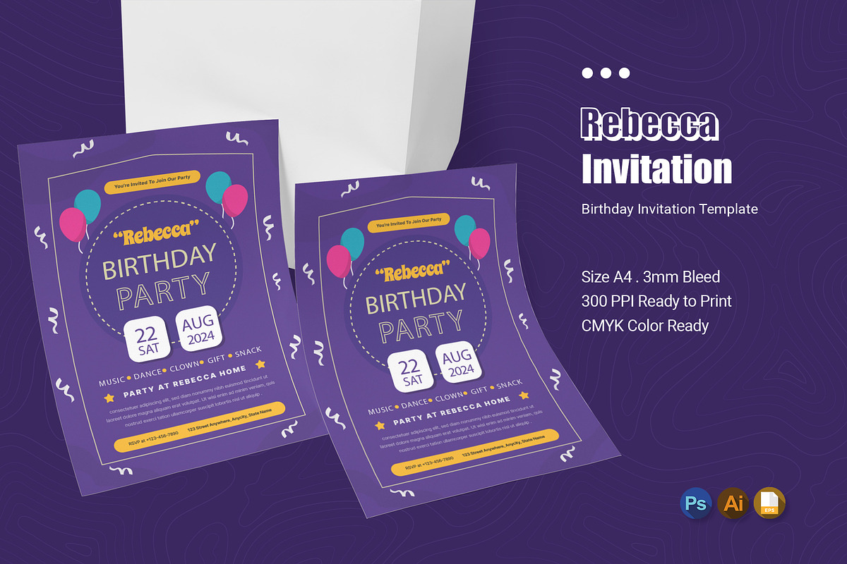 Rebecca Purpleist Birthday Invitatio, an Invitation Template by Esensifiksi.studio (Photo 1 of 2)