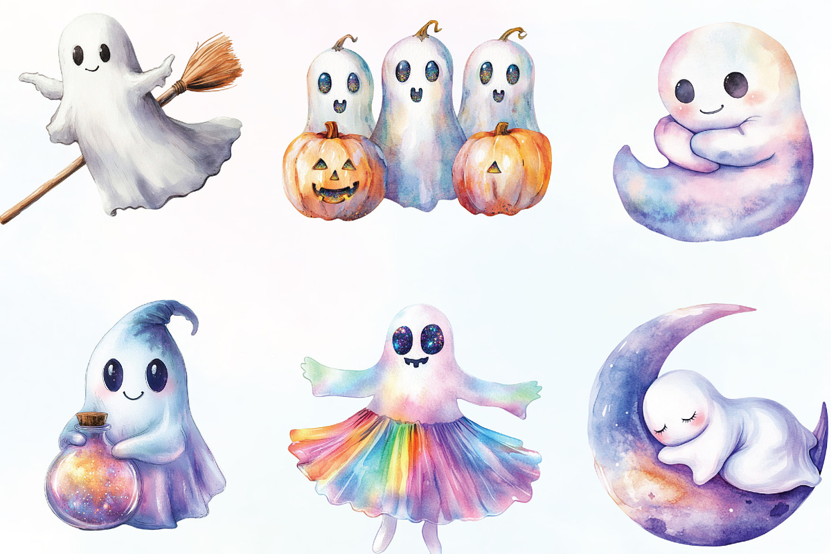 Halloween Iridescent Cute Ghost PNG, an Illustration by CraftArtStudio (Photo 2 of 6)