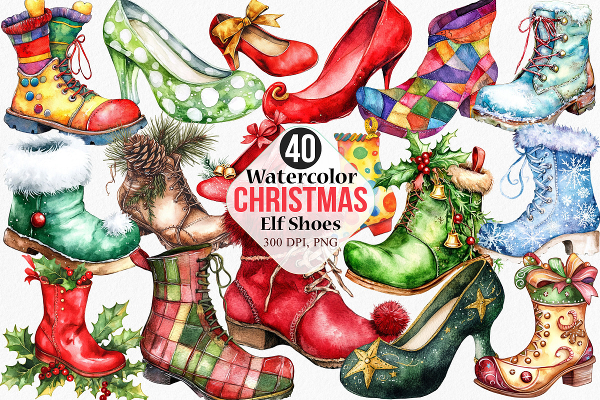Christmas Elf Shoes Clipart, an Illustration by Canvas Craft (Photo 1 of 8)