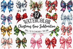 Watercolor Christmas Bow Sublimation, an Illustration by Designking