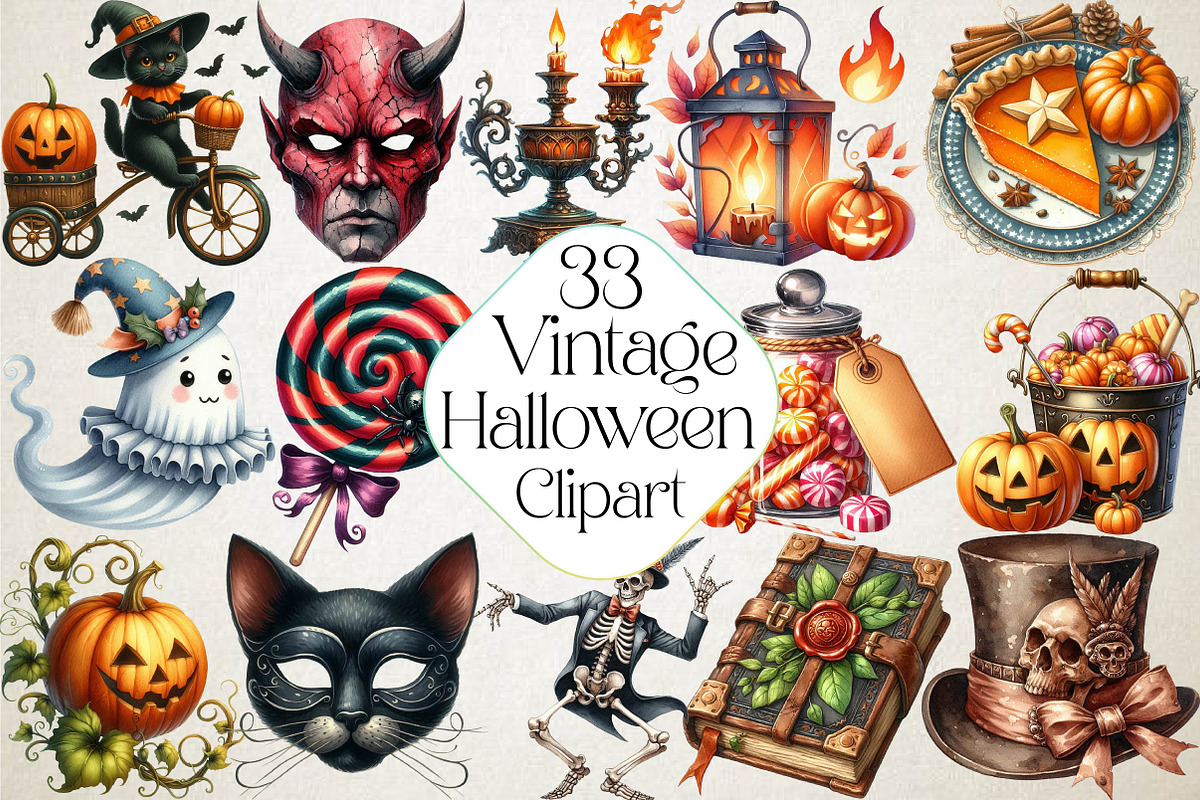 Vintage Halloween Clipart, an Illustration by DreamPrint404 (Photo 1 of 4)