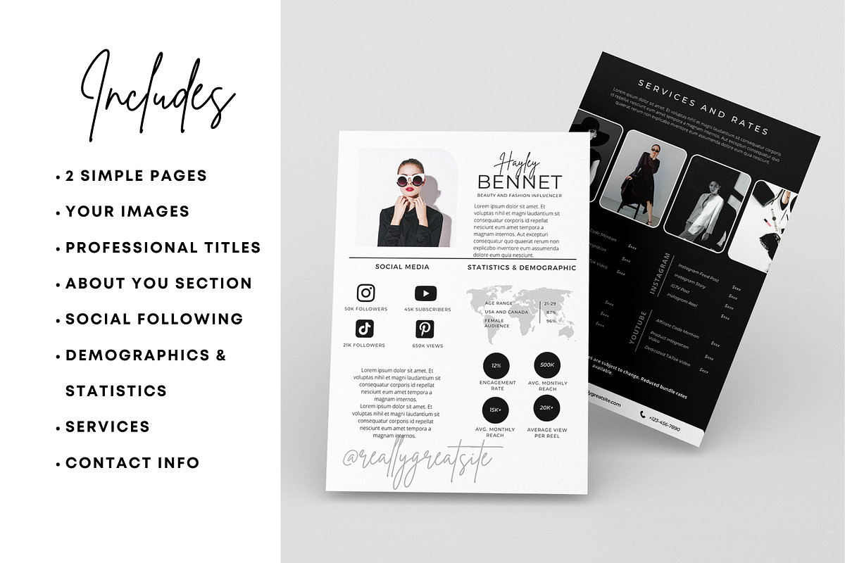 2 Page Media Kit Template - B&W, a Presentation Template by CoCreatorDesigns (Photo 5 of 7)