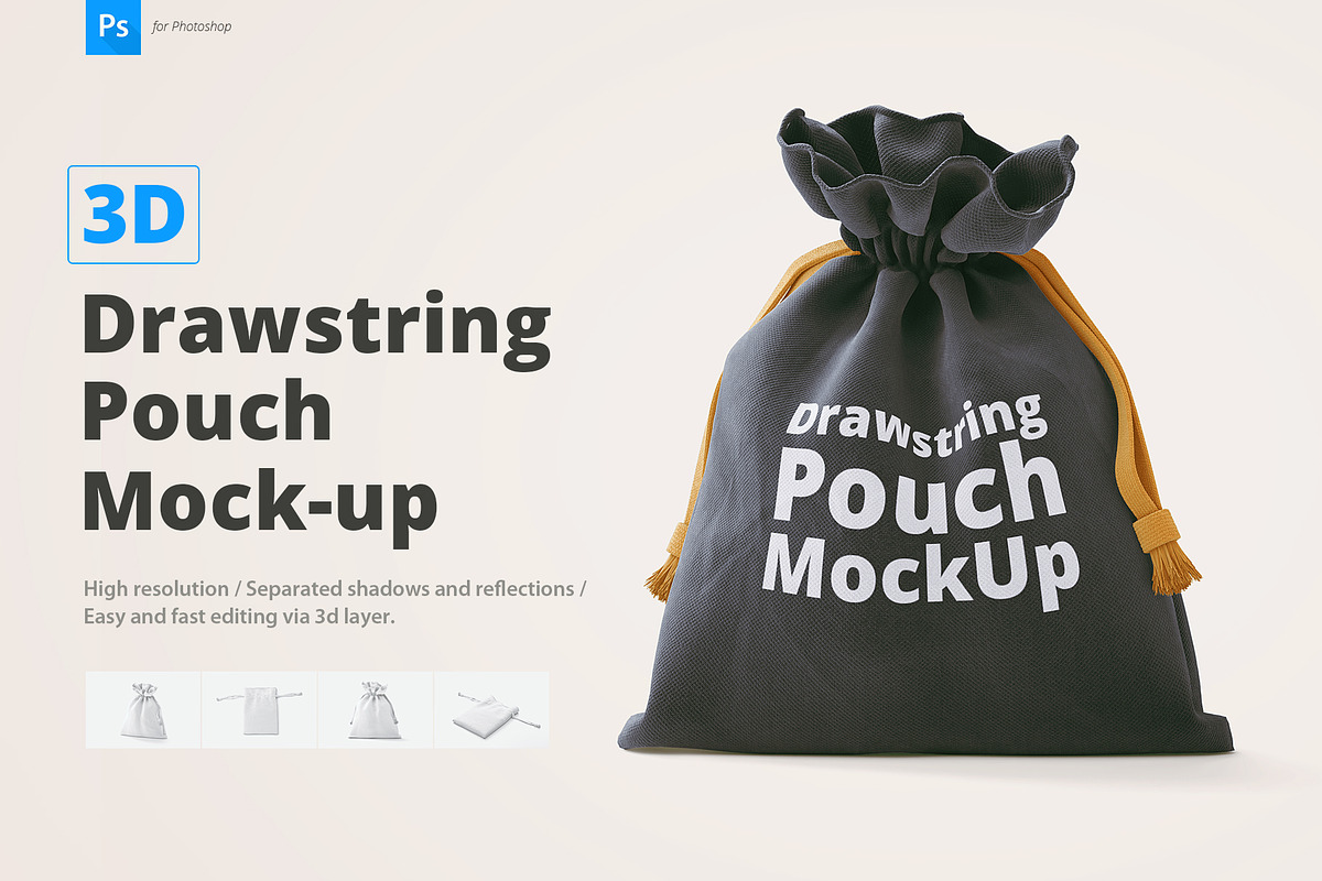 Drawstring Pouch Mock-Up, a Packaging Mockup by WebAndCat (Photo 1 of 7)