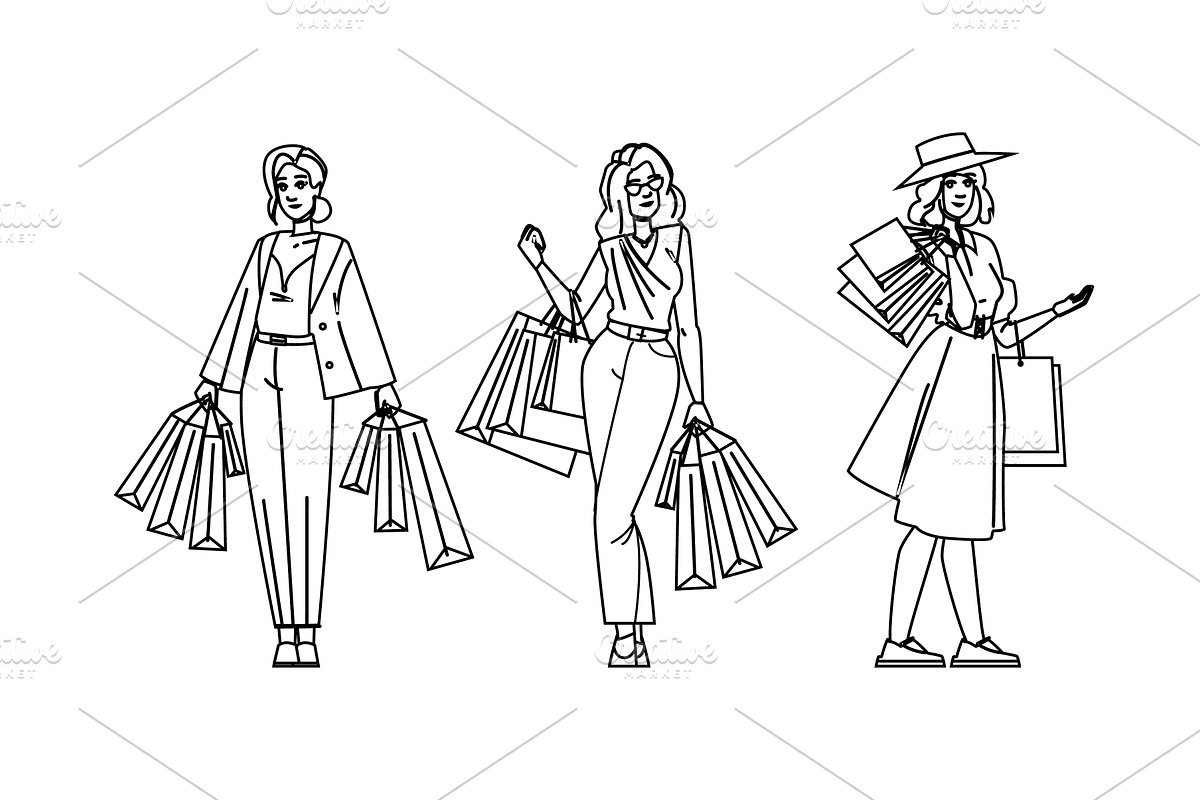 satchel shopping bags woman vector, a Person Illustration by pikepicture