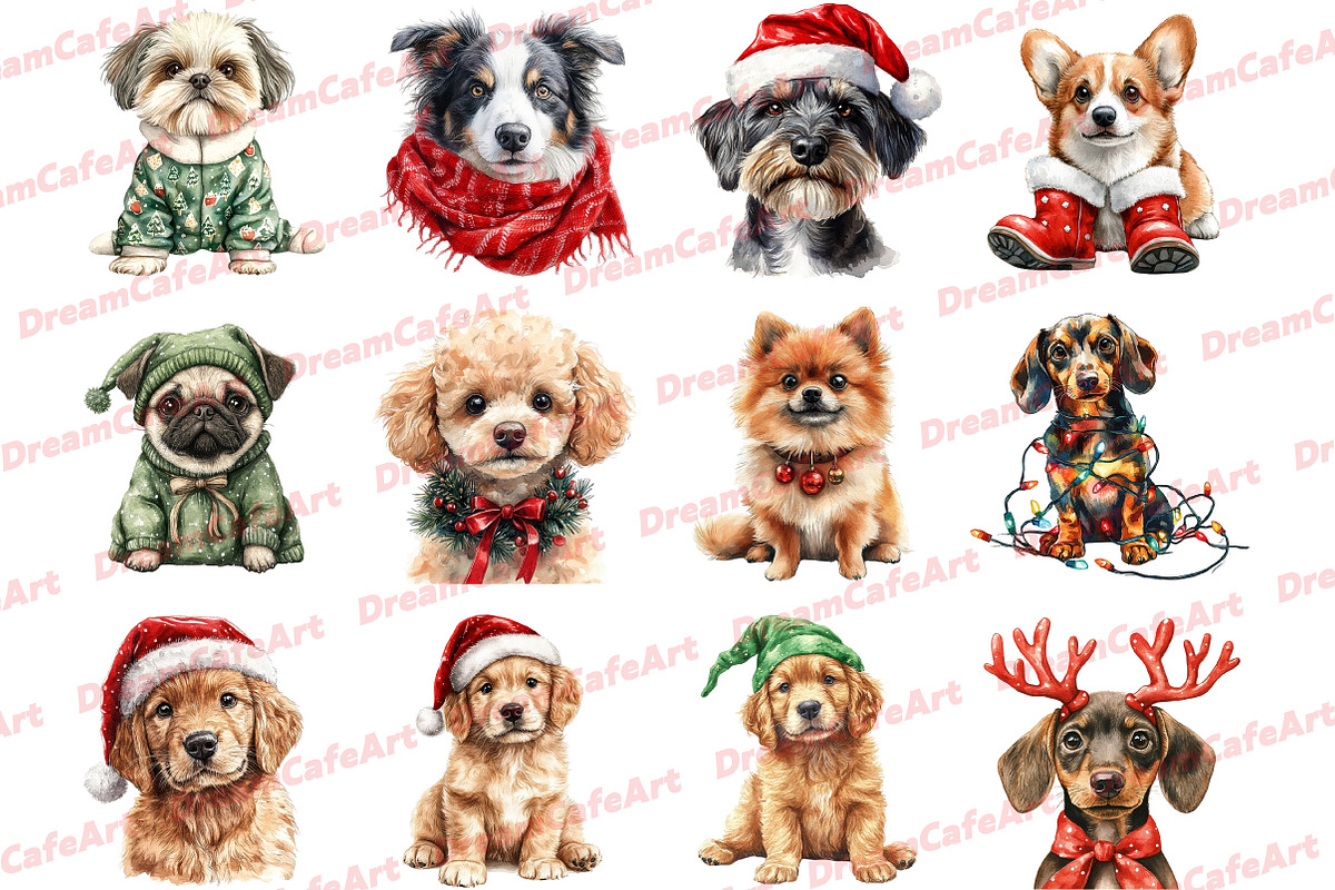 Quirky Christmas Dogs Clipart, an Illustration by DreamCafeArt (Photo 3 of 6)