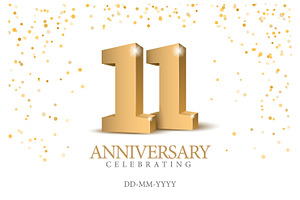 Anniversary 11. Gold card 3d numbers
