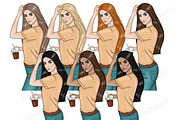 Coffee Lover Girls Clipart, a Person Illustration by GlamArtZhanna (Thumbnail 3 of 3)